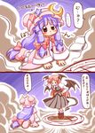  bat_wings book demon_girl hat head_wings koakuma long_hair patchouli_knowledge purple_hair red_eyes red_hair solo tail touhou translated wings younger yuki_hime_haruka 