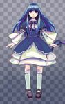  bell_sleeves blue_hair bow dress european_clothes frederica_bernkastel kneehighs long_hair mary_janes purple_eyes shoes tail umineko_no_naku_koro_ni violet_eyes 