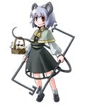  animal_ears basket full_body grey_hair highres jewelry kugelschreiber mouse mouse_ears mouse_tail nazrin pendant red_eyes short_hair solo standing tail touhou transparent_background 