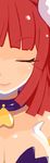  breasts choker cleavage close-up closed_eyes demon_girl harada_takehito heart jewelry la_pucelle maou_prier medium_breasts mole mole_under_eye official_art portrait prier red_hair solo 