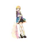  aqua_eyes bare_legs blonde_hair covered_mouth crossed_arms full_body highres mary_janes minase_(mmakina) mizuhashi_parsee scarf shoes short_hair short_sleeves skirt socks solo standing tiptoes touhou unmoving_pattern 