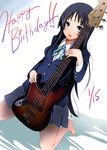  akiyama_mio bad_id bad_pixiv_id barefoot bass_guitar black_eyes black_hair dutch_angle hands happy_birthday highres instrument k-on! long_hair nishiuri_warito school_uniform solo 