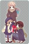  3boys axis_powers_hetalia black_hair blonde_hair blue_eyes brown_eyes coat eyebrows geta gift green_eyes japan_(hetalia) male male_focus multiple_boys present scarf sealand_(hetalia) tears united_kingdom_(hetalia) 