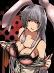  animal_ears bad_id bad_pixiv_id bra breasts bunny_ears cleavage collarbone dress_shirt highres ikkei_dou large_breasts lingerie long_hair necktie reisen_udongein_inaba shirt silver_hair solo touhou underwear undressing 