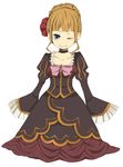  beatrice blonde_hair blue_eyes bow chibi dress flower lowres rose smile umineko_no_naku_koro_ni wink 