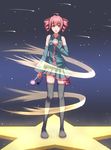 absurdres asuto3 detached_sleeves drill_hair headset highres kasane_teto pink_eyes pink_hair skirt solo star thighhighs twin_drills twintails utau wind 