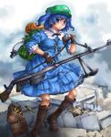  anti-materiel_rifle backpack bag blue_eyes blue_hair boots bullet gloves gun hair_bobbles hair_ornament hat kawashiro_nitori key ptrs-41 rifle short_hair sniper_rifle solo touhou twintails two_side_up weapon yossyzero 