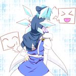  &gt;_&lt; :d ^_^ apattiudon blue_hair bow cirno closed_eyes emoticon face_hug hand_on_hip heart heart_in_mouth letty_whiterock multiple_girls open_mouth purple_hair smile spoken_face spoken_heart spoken_sweatdrop sweatdrop touhou wings xd 