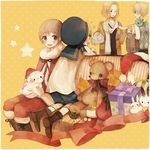  axis_powers_hetalia bad_id bad_pixiv_id blonde_hair dog france_(hetalia) gift hat latvia_(hetalia) male_focus multiple_boys pechika santa_costume scarf sealand_(hetalia) sitting stuffed_animal stuffed_toy united_kingdom_(hetalia) 