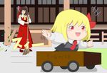  annoyed box broom cart detached_sleeves donation_box hakurei_reimu highres is_that_so japanese_clothes miko multiple_girls pun rumia sweeping tachi_(mtd) touhou yukkuri_shiteitte_ne 