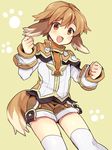  animal_ears bad_id bad_pixiv_id blush brown_eyes brown_hair dog_ears dog_tail dogboy hair_between_eyes highres looking_at_viewer male_focus open_mouth paw_print pop-up_story school_uniform short_shorts shorts solo st._feles_gakuen_uniform tail thighhighs utsunomiya_hetaru white_legwear yuuri_lessen 