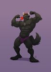  :3 abs anthro biceps big_muscles black_fur bulge canine clothing fur furrybob looking_at_viewer lupine_assassin male mammal muscular muscular_male necktie nipples pecs smile underwear wolf 