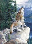  anthro boulder canine cloud detailed_background female forest goldenwolf howl mammal nature on_rock outside rock side_view sky solo tree were werewolf wolf wood 