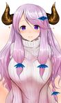  braid breasts draph granblue_fantasy hair_ornament hairclip han_(jackpot) heart hips horns large_breasts light_smile long_hair looking_at_viewer narmaya_(granblue_fantasy) purple_eyes purple_hair ribbed_sweater solo sweater 