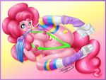  anthro anthrofied big_breasts blue_eyes breasts female friendship_is_magic kitten-bomb looking_at_viewer lying my_little_pony navel pasties pinkie_pie_(mlp) solo 