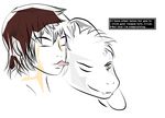  2016 aged_up asriel_dreemurr boss_monster brown_hair caprine duo fur goat hair horn human licking_ear male male/male mammal monster protagonist_(undertale) simple_background sketch text tongue undertale unknown_artist video_games white_background white_fur 
