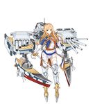  1girl blonde_hair blue_coat blue_eyes blue_jacket boots braid chain cross crown_braid epaulettes fourragere france french_braid french_flag full_body gloves holding holding_weapon jacket long_hair mecha_musume military military_uniform military_vehicle official_art propeller richelieu_(zhan_jian_shao_nyu) rigging ship solo sword thigh_boots thighhighs transparent_background turret uniform warship watercraft weapon white_gloves zhan_jian_shao_nyu 