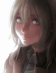  bad_id bad_pixiv_id blonde_hair blue_eyes christa_renz close-up eyelashes face hair_between_eyes highres jacket paradis_military_uniform realistic shingeki_no_kyojin short_hair solo sunlight tobii_(tbtbi) white_background 