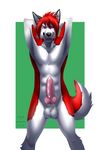  abs anthro balls black_ears canine dean.winchester dog fluxit_(character) fur hair husky invalid_color invalid_tag knot male mammal nude penis pink_eyes precum red_fur smile solo tongue white_fur 