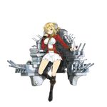  blonde_hair boots coat cup drinking_glass full_body glass grey_eyes headgear knee_boots mecha_musume military military_uniform military_vehicle official_art prince_of_wales_(zhan_jian_shao_nyu) quill red_coat rigging ship smokestack solo stmaster transparent_background turret uniform warship watercraft wine_glass zhan_jian_shao_nyu 