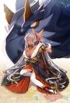  bare_shoulders breasts choker dark_skin dated dragon elf feathers fur hair_ornament hazuki_gean high_heels highres horns large_breasts long_hair original pointy_ears red_eyes sitting thighhighs very_long_hair yellow_eyes 