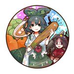  black_hair blue_eyes blue_hair blush cosplay food fruit hair_ornament hair_stick itomugi-kun kaku_seiga miyako_yoshika mononobe_no_futo multiple_girls noodles ofuda open_mouth ramen reiuji_utsuho reiuji_utsuho_(cosplay) sharp_teeth soga_no_tojiko teeth touhou toyosatomimi_no_miko vegetable 