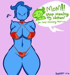  2016 angstrom big_breasts bikini blush breasts cleavage clothed clothing daughter dialogue duo elemental embarrassed english_text eyes_closed female fire fire_elemental fuku_fire huge_breasts mature_female mother mother_and_daughter musical_note open_mouth parent smile speech_bubble swimsuit text undertale video_games 