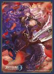  armor axe black_armor breasts camilla_(fire_emblem_if) cleavage dragon fire_emblem fire_emblem_cipher fire_emblem_if holding holding_axe large_breasts lavender_hair lens_flare long_hair marzia_(fire_emblem_if) mayo_(becky2006) official_art purple_eyes shiny shiny_skin solo tiara very_long_hair wavy_hair weapon wyvern 