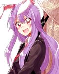  :d animal_ears blush bunny_ears commentary_request looking_at_viewer medicine_box open_mouth purple_hair red_eyes reisen_udongein_inaba six_(fnrptal1010) smile solo touhou 