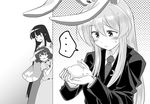  3girls :3 animal animal_ears animal_on_hand blazer blush bunny bunny_ears bunny_tail carrot carrot_necklace check_commentary closed_eyes commentary_request crescent crescent_moon_pin dress greyscale hair_between_eyes highres holding houraisan_kaguya in_palm inaba_tewi jacket jewelry long_hair mana_(tsurubeji) monochrome multiple_girls necktie open_mouth peeking_out pendant reisen_udongein_inaba short_hair spoken_ellipsis sweat sweatdrop tail touhou wide_sleeves 