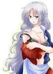  blue_eyes blush bra breasts cleavage commentary_request large_breasts long_hair navel no_hat no_headwear open_clothes open_mouth open_shirt shirt silver_hair solo strap_slip touhou underwear undressing unya yagokoro_eirin 