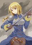  agrias_oaks armor belt blonde_hair braid brown_eyes final_fantasy final_fantasy_tactics gloves knight long_hair macha pauldrons sidelocks single_braid solo sword weapon 