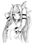  armpits breasts deluxe&lt;&lt;&lt; greyscale highres horns long_hair looking_at_viewer monochrome original pasties ryisu_(deluxe&lt;&lt;&lt;) simple_background small_breasts solo white_background 