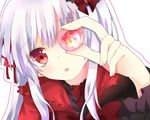  hair_ribbon k_(anime) kushina_anna long_hair mako_dai_ni-dai open_mouth red_eyes ribbon solo white_hair 