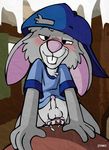  anthro anus backwards_baseball_cap balls baseball_cap big_dom_small_sub big_ears blush bottomless buckteeth clothing cowgirl_position cub erection first_person_view front_view grin hat humanoid_penis itomic lagomorph looking_at_viewer male mammal naughty_face on_top penis precum rabbit sex shirt size_difference straddling teeth young 