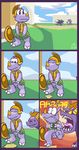  aliasing anthro balls chasing comic front_view grumpyvulpix helmet mammal naughty_face partially_retracted_foreskin peeing penis rhinoceros rhynoc running scared screaming shield signature silhouette spyro spyro_the_dragon standing uncut urine video_games 