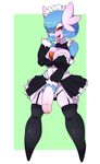  2016 alternate_color amber_eyes anthro armwear big_breasts bow_tie breasts clothed clothing dickgirl edit gardevoir garter_straps green_hair hair hir_res humanoid intersex legwear looking_at_viewer maid_uniform mammal nintendo open_mouth penis pok&eacute;mon shiny_pok&eacute;mon simple_background smile solo stockings teeth tongue tongue_out twisted-brit uniform video_games waru-geli 
