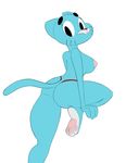  anthro blue_fur breasts butt cat clothing feet_pads feline female fur looking_back mammal mature_female mother nicole_watterson nipples panties parent side_boob solo the_amazing_world_of_gumball thong topless underwear 