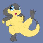  &lt;3 anthro anus blue_eyes breasts butt claws female helioptile hi_res legs_up lizard lying nintendo nipples nude on_back open_mouth pok&eacute;mon posexe presenting presenting_hindquarters pussy reptile scalie simple_background smile solo spread_legs spreading toe_claws tongue video_games yellow_skin 