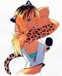  animal_ears animal_print aqua_eyes cat_girl leopard_ears leopard_print multicolored_hair nana_nakano solo tail 