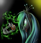 2013 changeling crown female friendship_is_magic gradient_background green_eyes green_hair hair hi_res magic my_little_pony queen_chrysalis_(mlp) simple_background smile solo tongue zigword 