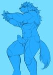  abs blue_background canine dog erection male mammal muscular nude pecs penis simple_background solo wantaro 