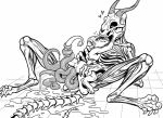  &lt;3 anthro bone butt claws duo female flat_chested happy happy_sex horn kobold magic magic_user male necromancer nude raised_tail scalie sex simple_background size_difference skeleton skull smile sorcerushorserus sweat tentacles tight_fit tongue tongue_out undead 