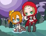  animal_ears bangs big_bad_wolf big_bad_wolf_(cosplay) big_bad_wolf_(grimm) blue_eyes brown_hair chain chibi corset cosplay crying dress evil_smile forest gecko4488 green_eyes hood kira_tsubasa kousaka_honoka little_red_riding_hood little_red_riding_hood_(grimm) little_red_riding_hood_(grimm)_(cosplay) looking_at_another love_live! love_live!_school_idol_project multiple_girls nature one_side_up short_hair smile tail tears thighhighs wolf_ears yuri 
