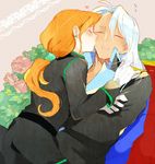  bishoujo_senshi_sailor_moon blush cheek_kiss closed_eyes doily flower gloves kiss kunzite_(sailor_moon) long_hair low_ponytail lycoriscoris0813_(12) male_focus multiple_boys orange_hair polka_dot polka_dot_background ponytail profile rose rose_bush sitting sleeping white_gloves white_hair yaoi zoisite_(sailor_moon) 