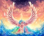  2014 abstract_background aquagalaxy equine eyes_closed feathered_wings feathers female feral friendship_is_magic fur hair hi_res horn long_hair magic mammal multicolored_hair my_little_pony princess_celestia_(mlp) royalty sky solo star white_feathers white_fur winged_unicorn wings 