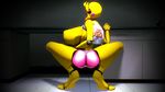  2015 3d_(artwork) animatronic bib big_breasts black_sclera blush breasts butt cgi chica_(fnaf) clothing crouching digital_media_(artwork) female five_nights_at_freddy&#039;s five_nights_at_freddy&#039;s_2 huge_breasts looking_at_viewer looking_back machine panties robot source_filmmaker toy_chica_(fnaf) underwear uwotinfokm8 video_games 