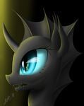  2014 ambiguous_gender blue_eyes changeling drone equine feral friendship_is_magic fur gradient_background horn mammal my_little_pony open_mouth saliva simple_background solo zigword 