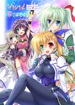  :d ;d blonde_hair blue_eyes blush bodysuit breasts brown_hair corona_timir cover cover_page doujin_cover dress einhart_stratos endori fang fingerless_gloves gloves green_eyes green_hair hair_ribbon heterochromia jacket large_breasts long_hair lyrical_nanoha magical_girl mahou_shoujo_lyrical_nanoha_vivid multiple_girls older one_eye_closed open_clothes open_jacket open_mouth ponytail purple_eyes purple_hair red_eyes ribbon rio_wezley side_ponytail side_slit skirt smile thighhighs twintails v vivio 