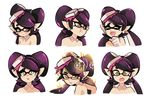  1girl :t aori_(splatoon) bare_shoulders blush crying detached_collar domino_mask earrings expressions fang jewelry looking_at_viewer mask mole mole_under_eye multiple_views object_on_head pout simple_background sparkle splatoon_(series) splatoon_1 star star-shaped_pupils symbol-shaped_pupils tears teeth tentacle_hair upper_body white_background wong_ying_chee 